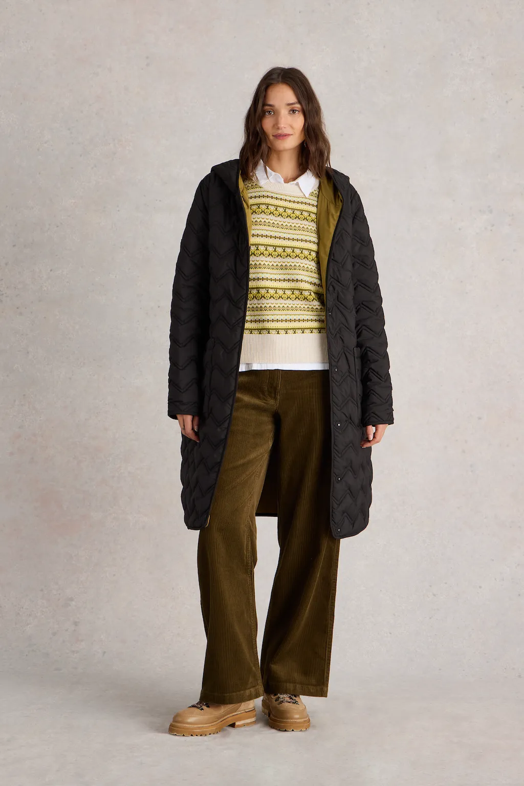 White Stuff Belle Cord Wide Leg Trousers in Khaki Green