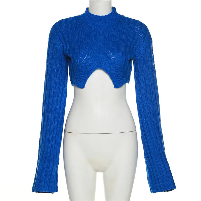 Women Crop Top Long Sleeve Knit Sweater